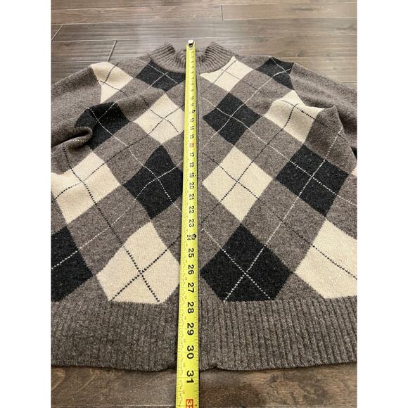 J.Crew Mens Brown Full Zip Diamond Argyle Long Sleeve Lambswool Sweater Size XL - Picture 9 of 10